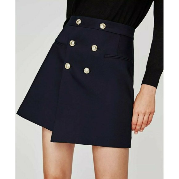 Zara Dresses & Skirts - ZARA High Wasted Navy 6 Button Mini Skirt Sz Large